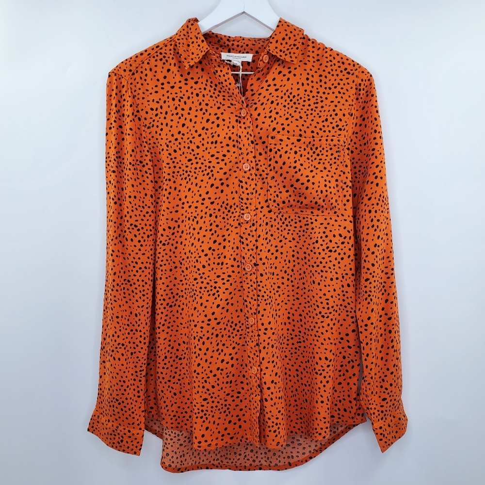 Cheetah Leopard Print Blouse Orange Button Up